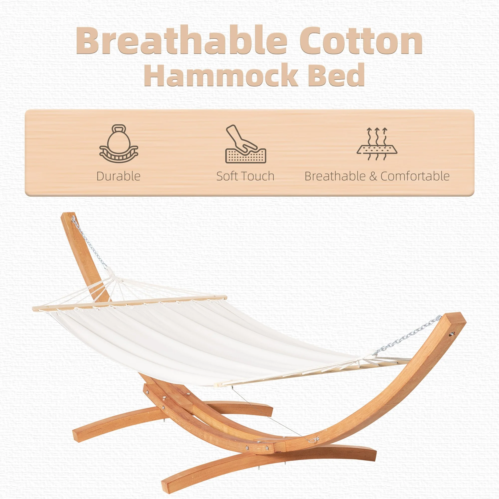 Cotton Hammock with Wooden Stand and Extra-Large 330lb Capacity Boho Outdoor/Indoor Bed