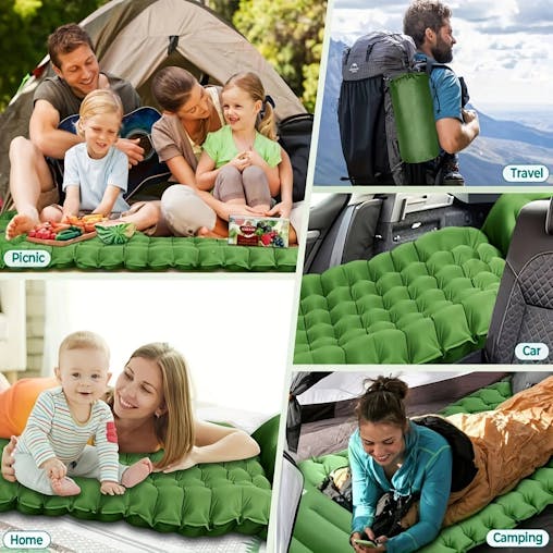 NNEOBA 4-Inch Thick Inflatable Camping Sleeping Mat Built-in Pillow And Pump Green