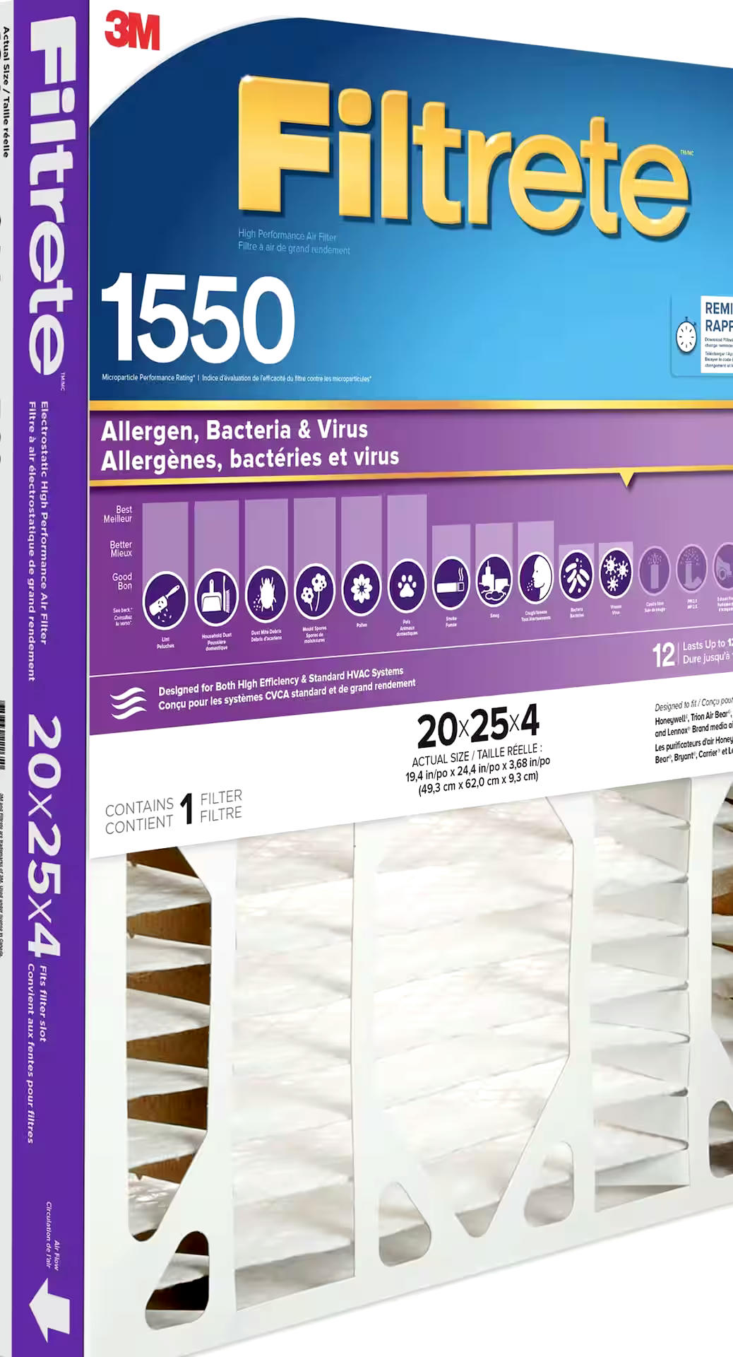 3M Filtrete Micro 1550MPR Filter, 20 x 25 x 4-in