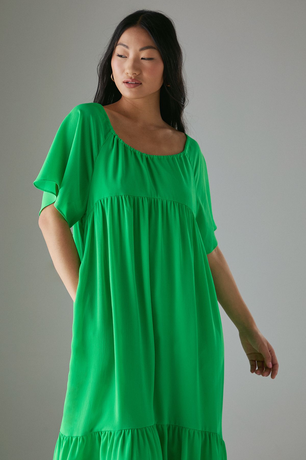 Warehouse Petite Chiffon Tier Smock Midi Dress