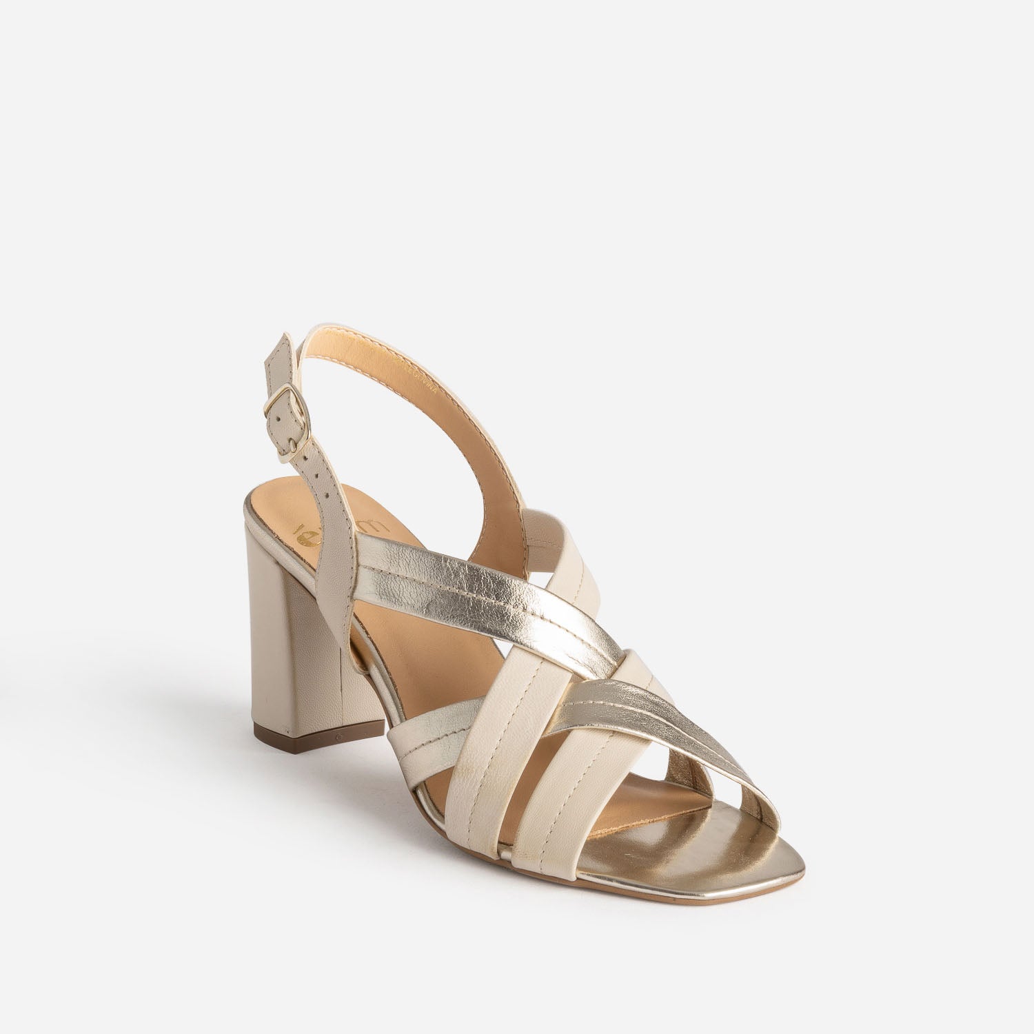 Sandale à talon beige en cuir
