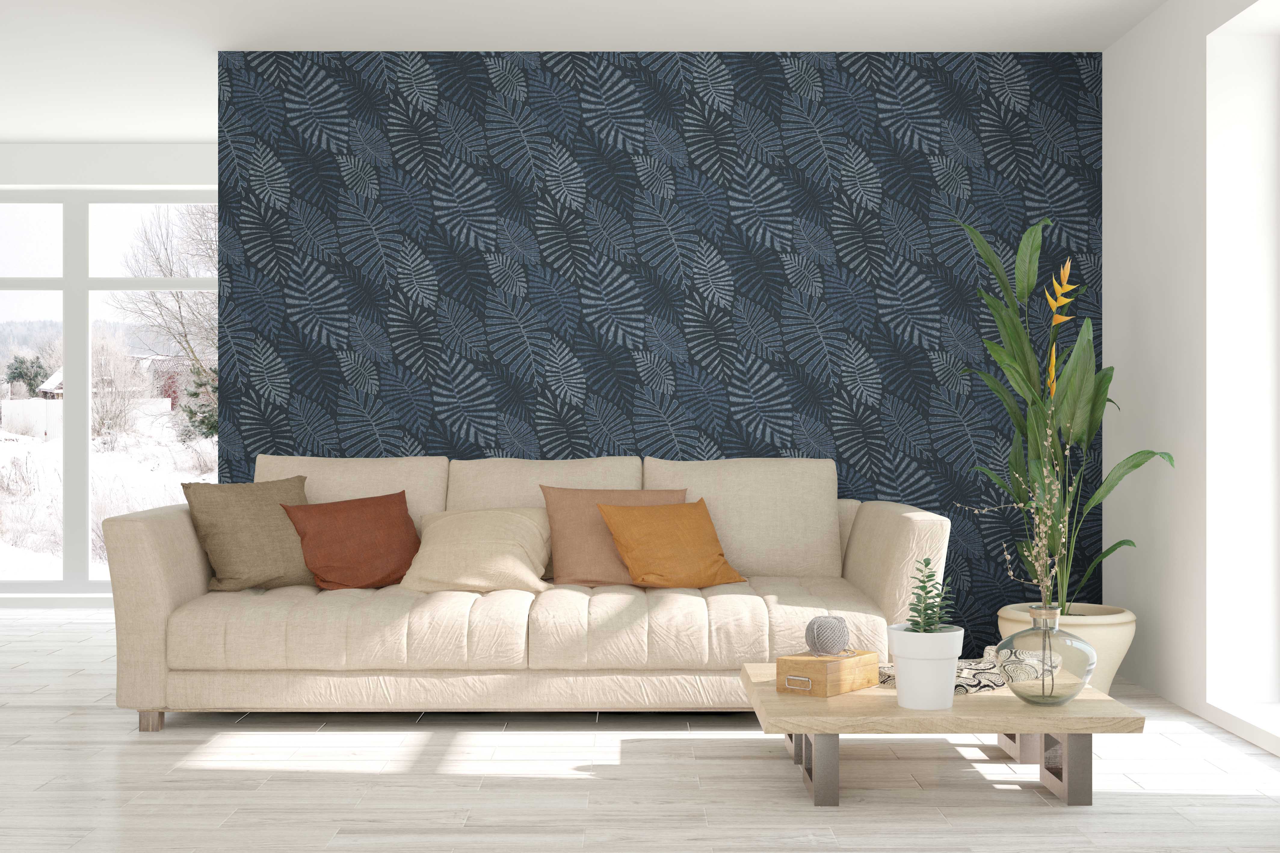 Sanders & Sanders behang bladeren vergrijsd blauw - 53 cm x 10 m - 640502