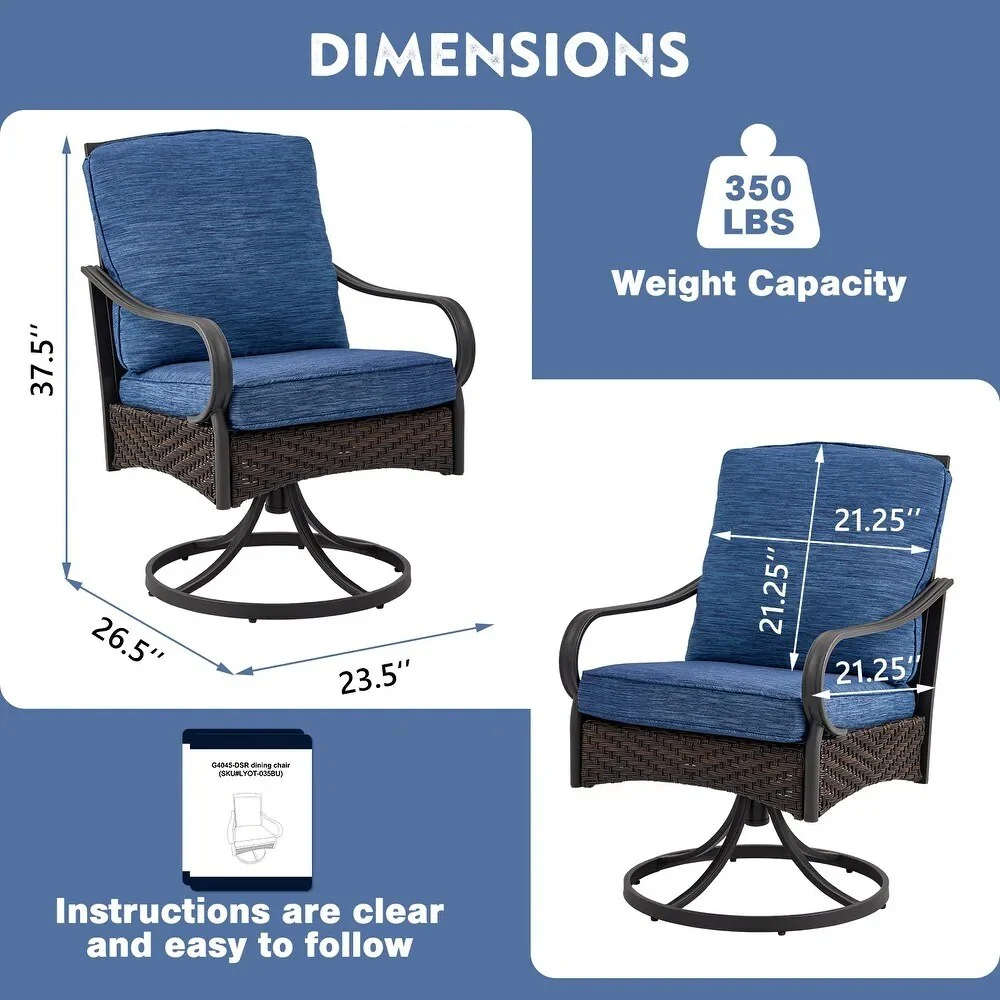 EROMMY Set of 2 Outdoor Wicker Swivel Chairs, Dining Chairs with a 23.5'' High Back, Perfect for Garden and Backyard Use, Blue