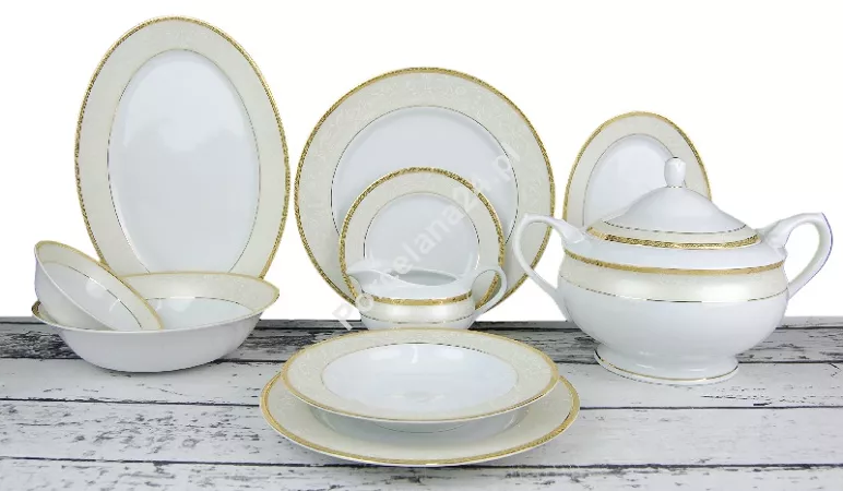 Serwis obiadowy na 6 osób (21 el.) Bogucice - Agawa Gold 677 - WYPRZEDAŻ (W813)