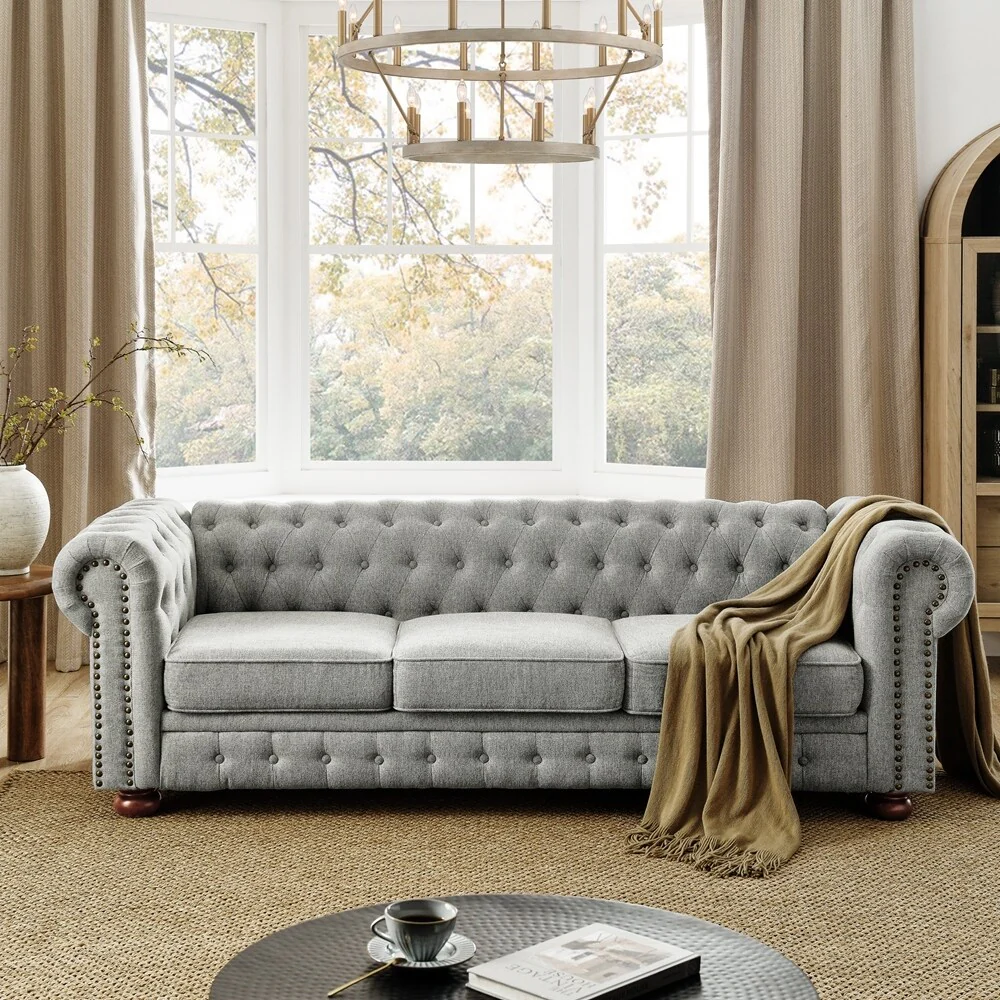 Chesterfield Sofa Tufted Upholstered PU 3-Seater Sofa