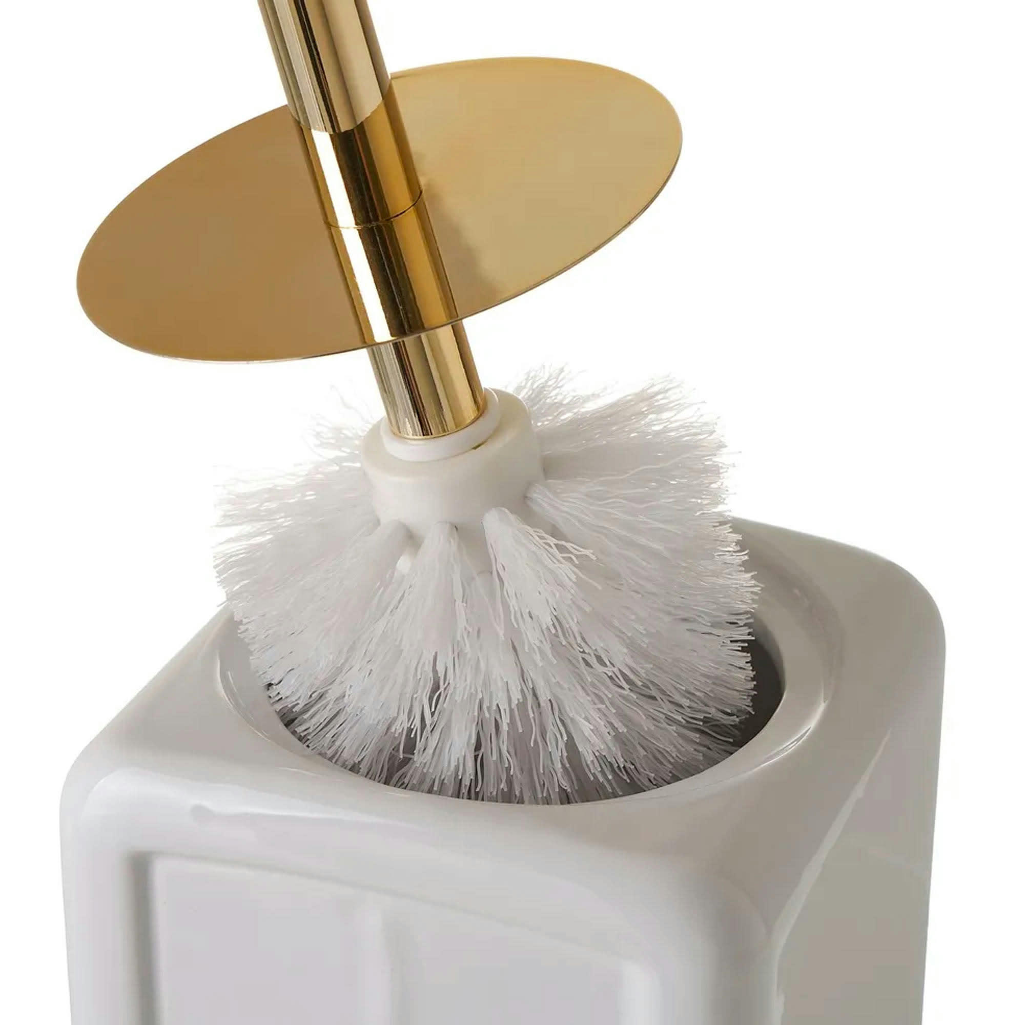 - Brosse WC céramique blanc et or