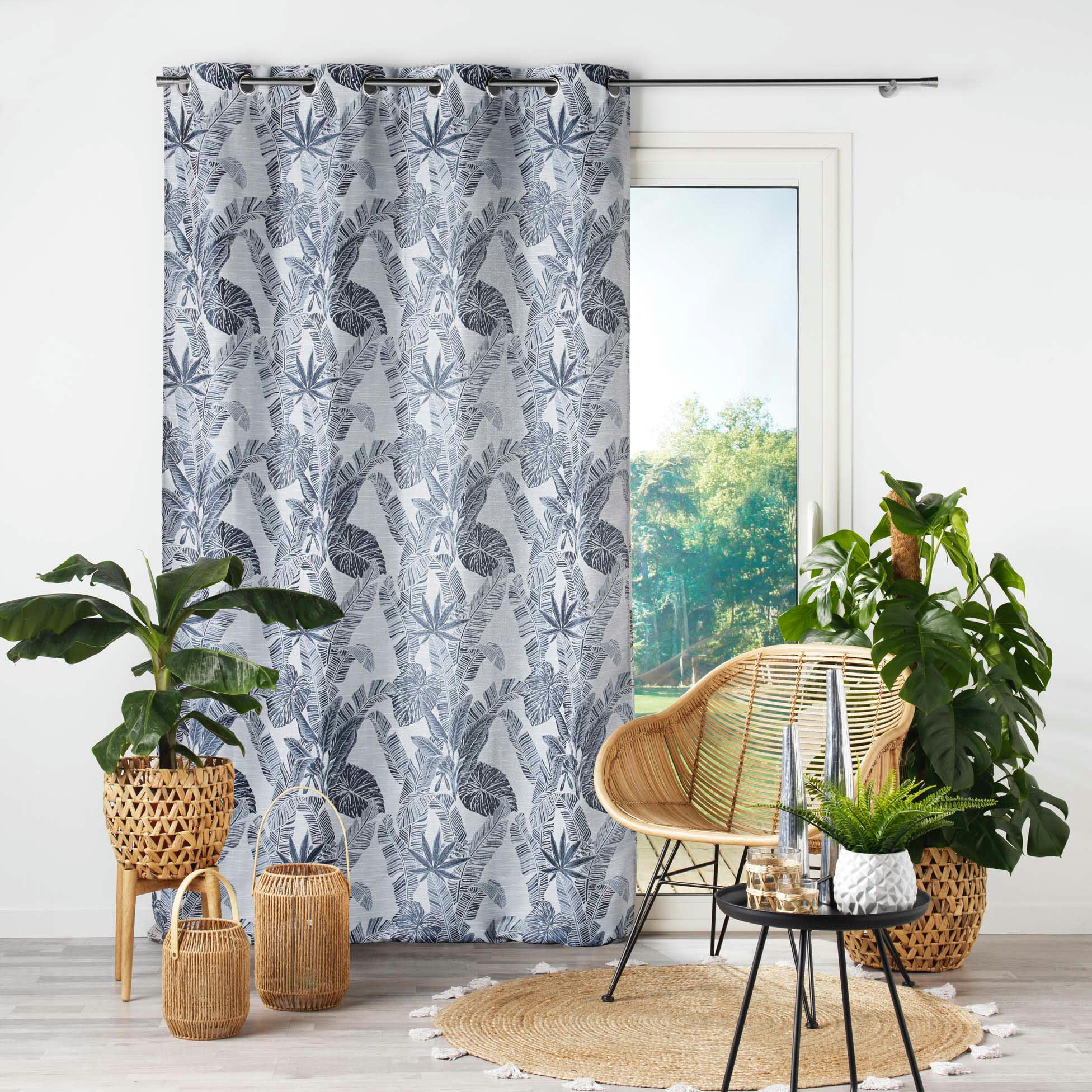 FAGGY - Rideau d'ameublement jacquard bleu 260x140cm