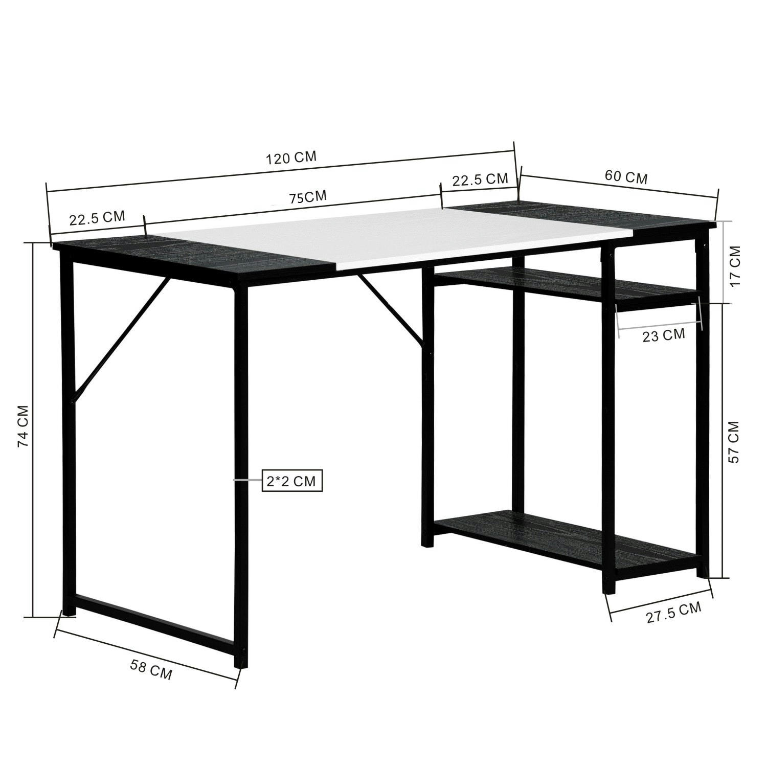 - Bureau avec étagère de rangement effet bois noir et blanc 120*60
