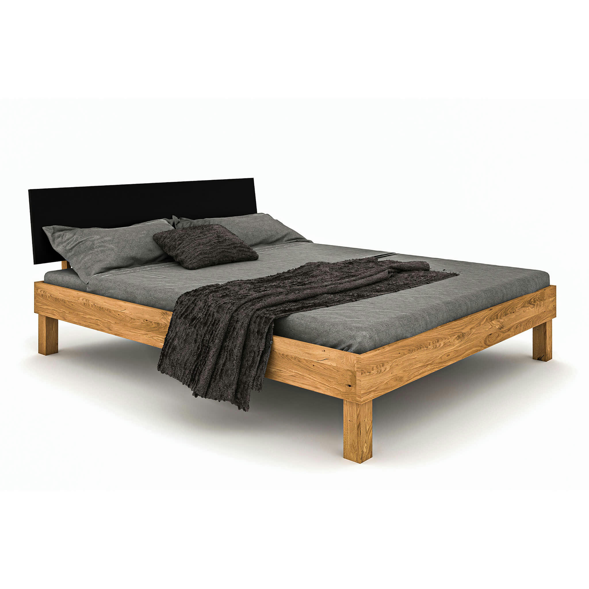 - Lit en chêne massif et tête de lit noir bois naturel 140x190