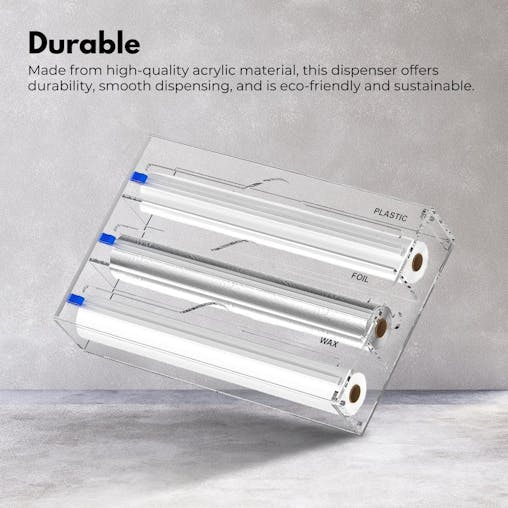 NNEWDS 3 in 1 Acrylic Wrap Dispenser with Cutter and Labels (Clear) GO-WD-103-SYD
