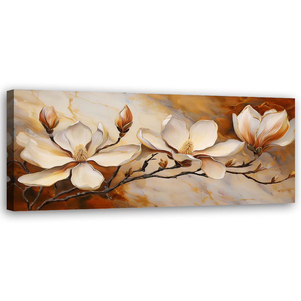 Feeby Obraz na płótnie, Magnolie Glamour Gałązka Marmur 90x30