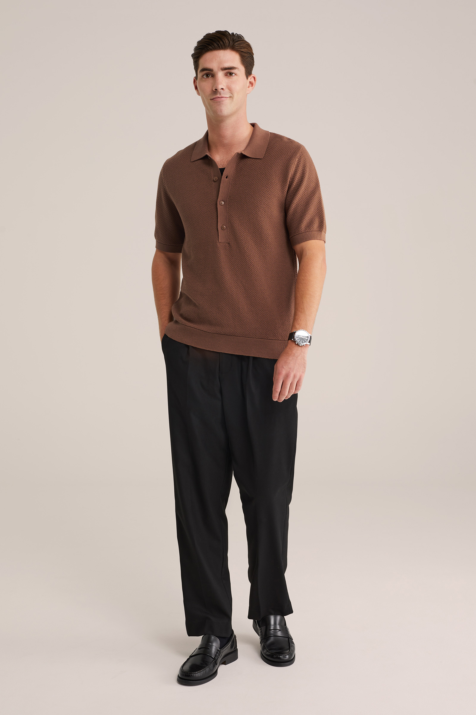 Heren regular fit fijngebreide polo