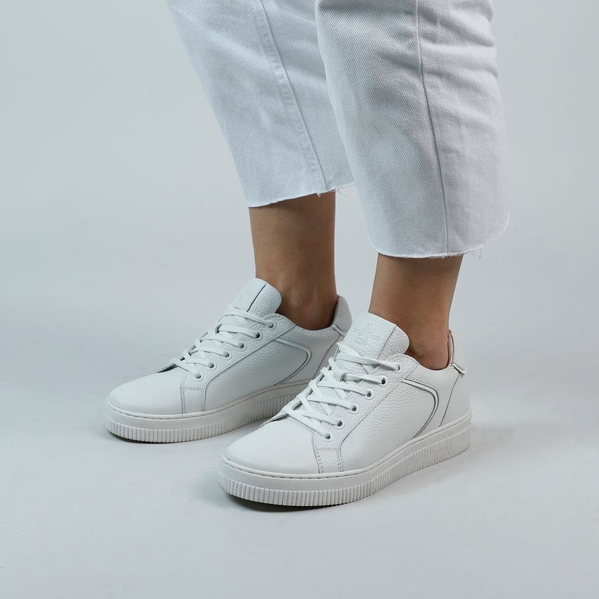 Manfield Witte leren sneakers