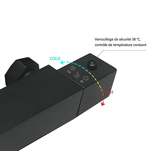 Colonne de douche thermostatique 200mm, kit carré noir AICA