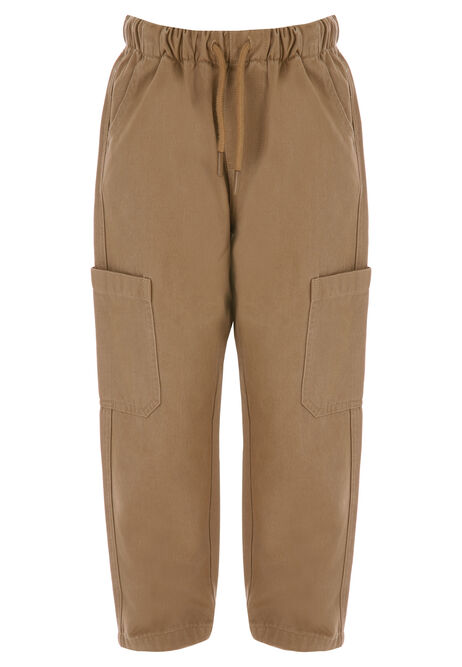 Younger Boys Mocha Woven Cotton Cargo Trousers