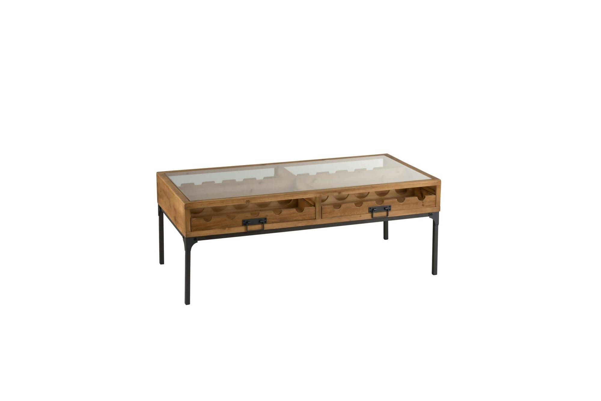 PABLO - Table basse industrielle porte-bouteilles bois et métal