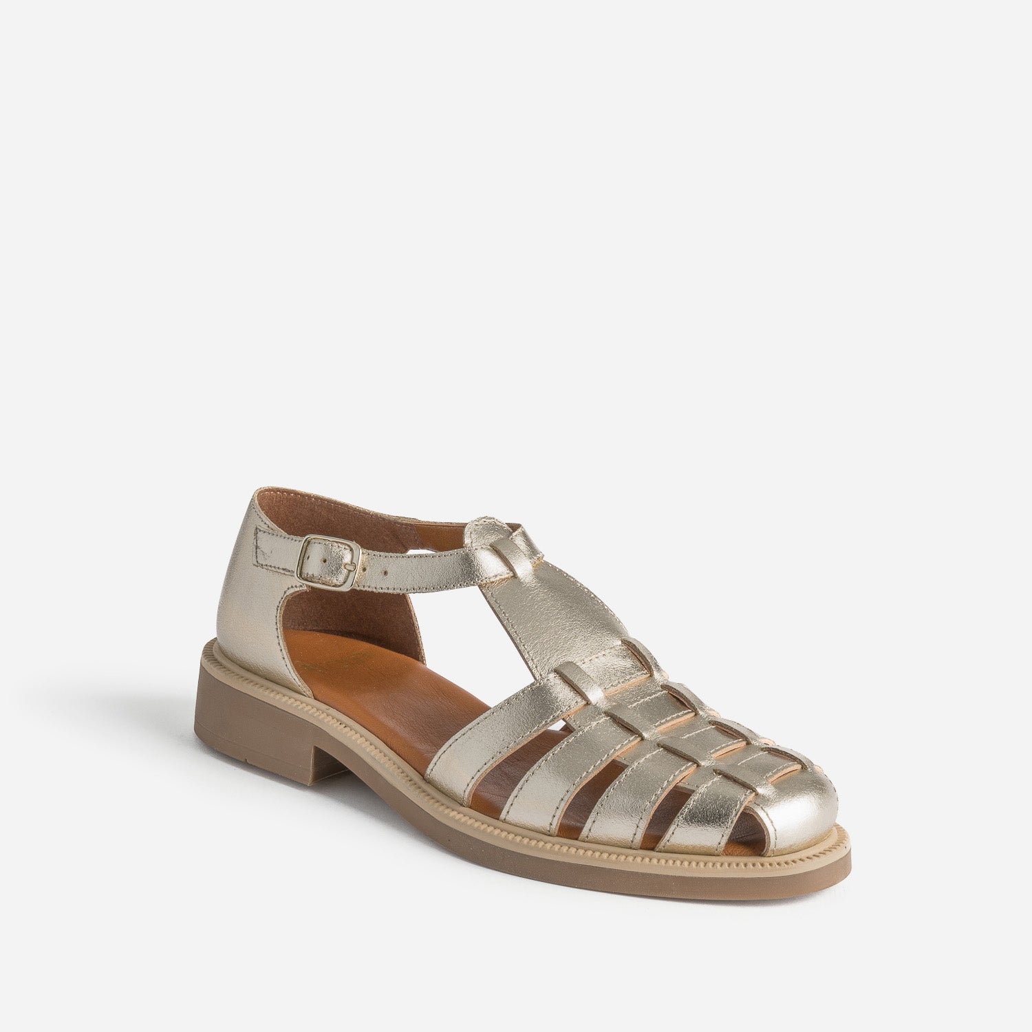 Sandale dorée en cuir à brides tressées