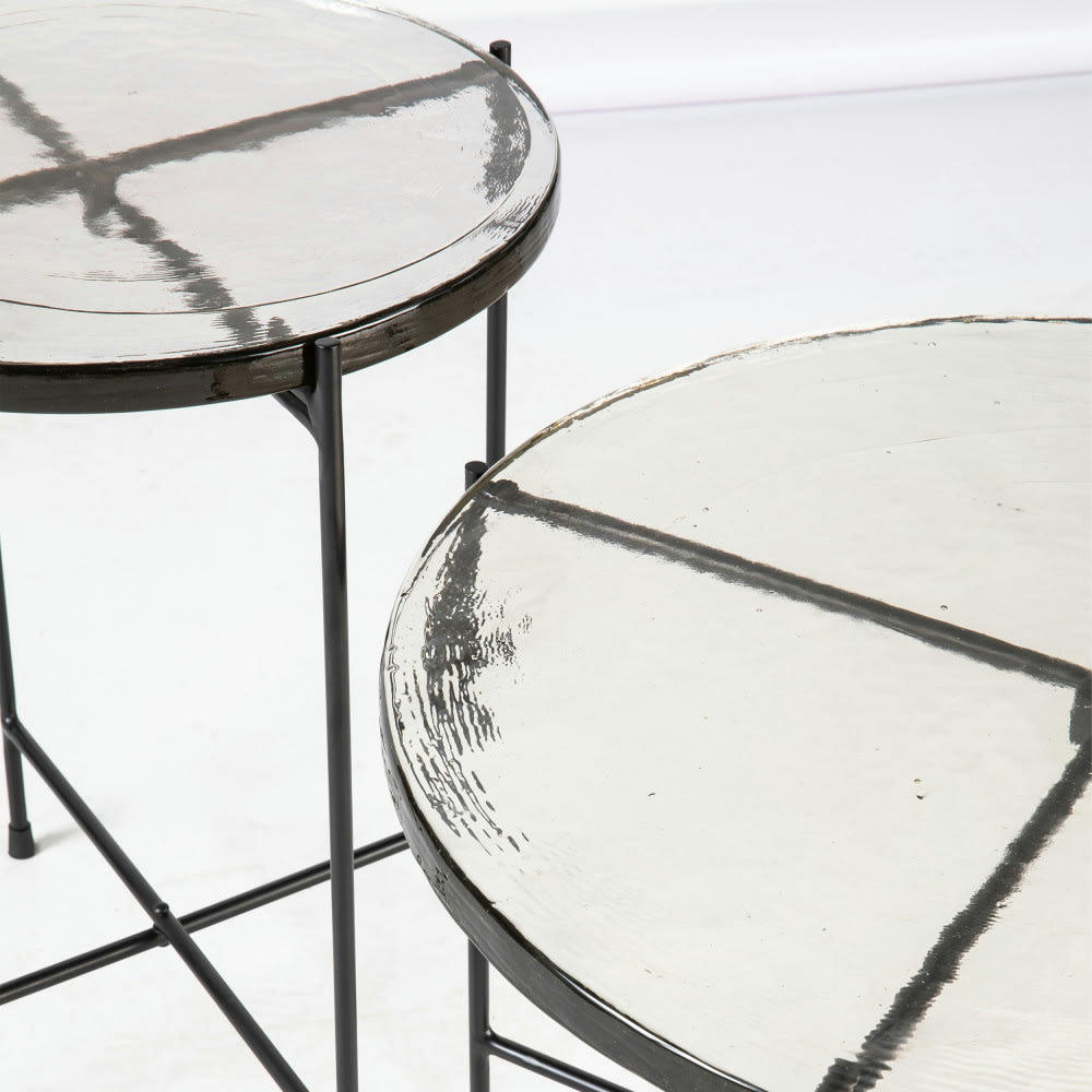 SAFI - Table d'appoint ronde en verre recyclé et métal D38cm transparent