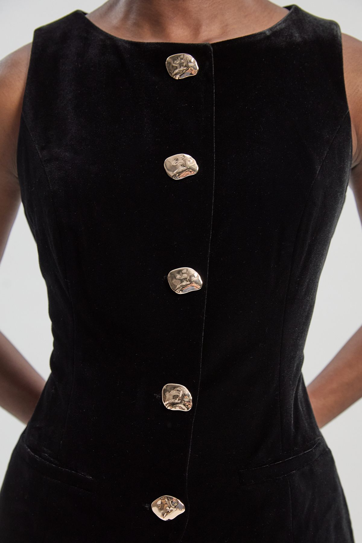 KarenMillen Tailored Velvet Statement Button Front Waistcoat