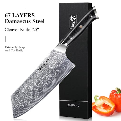 NNEOBA 7.5-Inch Damascus Steel Cleaver Knife G10 Handle Black