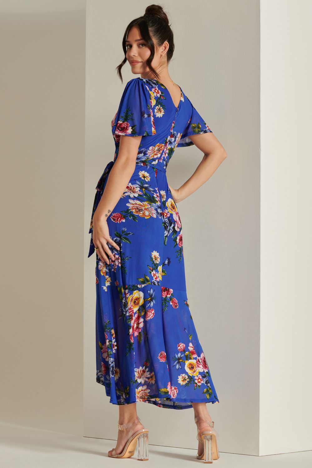 Jolie Moi Frill Dip Hem Mesh Maxi Dress