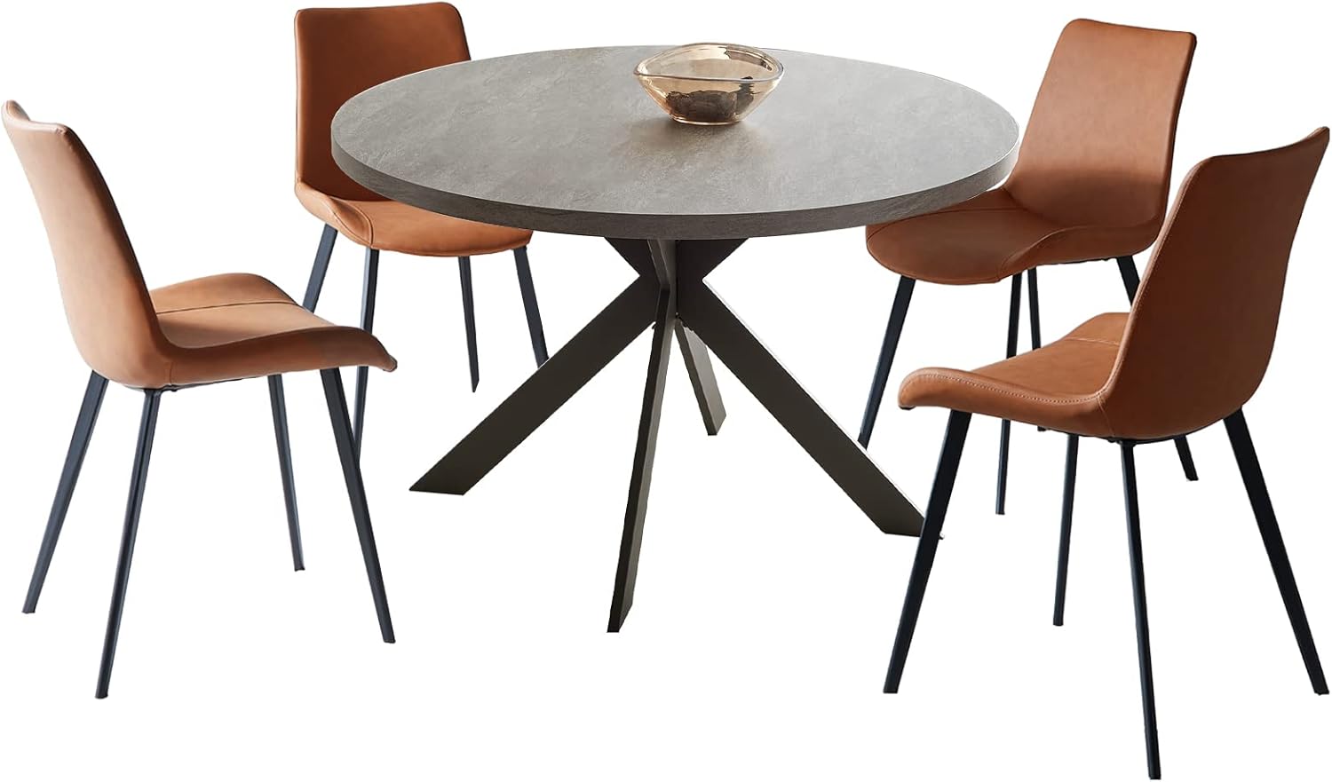 47 Round Dining Table Set, Mid Century Modern Round Dining Table for 4-6 Person, Steel Legs, Leisure Coffee Table for Kitchen Dining Room, Save Space