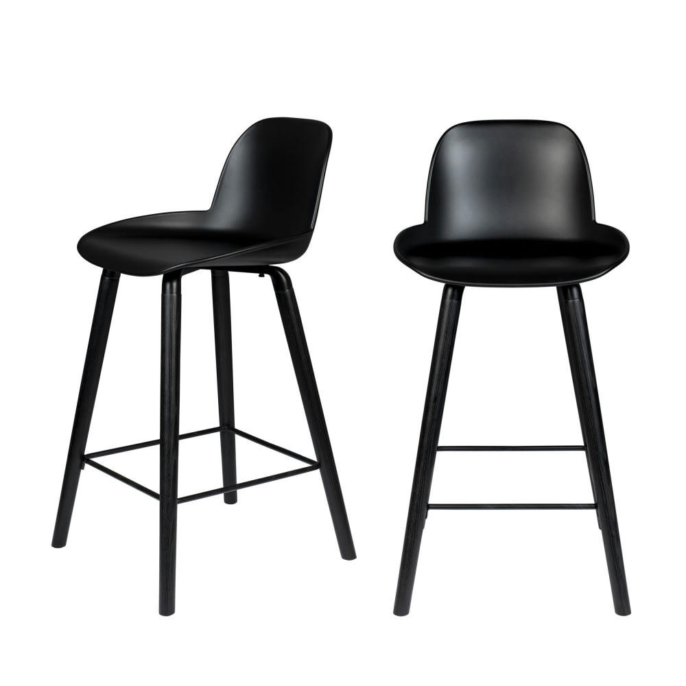 ALBERT KUIP - Lot de 2 tabourets de bar résine et bois pieds noirs 66cm noir