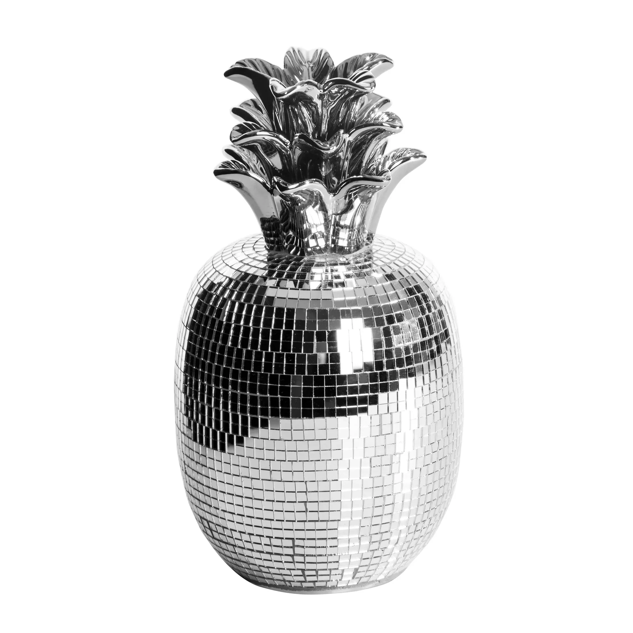 Figurka ceramicznasrebrna ananas zdobiona drobnymi witrażowymi lusterkami 11x16 cm MIRONA