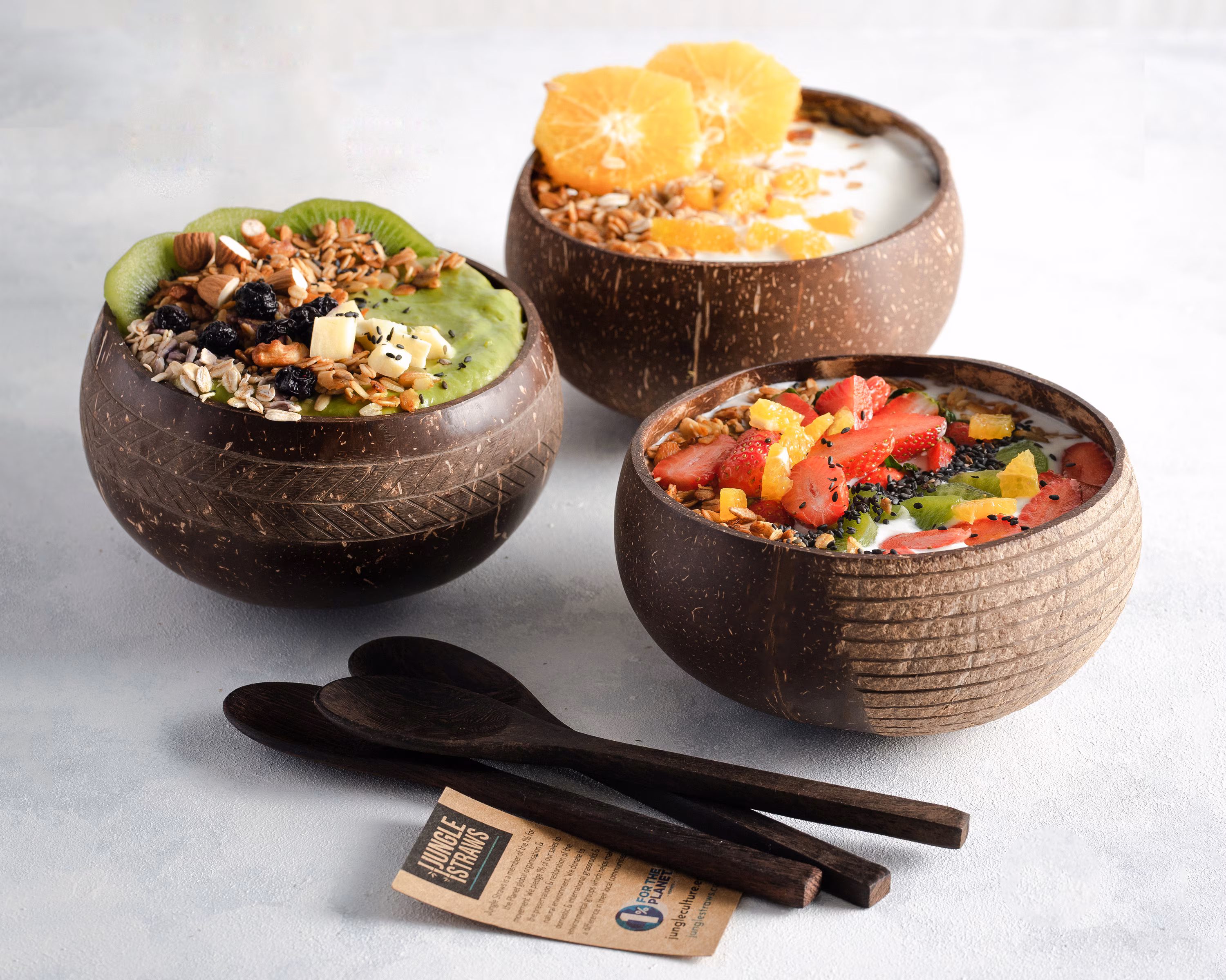 Coconut Bowls • Natural Wooden Eco Friendly Large Coco Shell Husk Bowl Set w/ Spoon