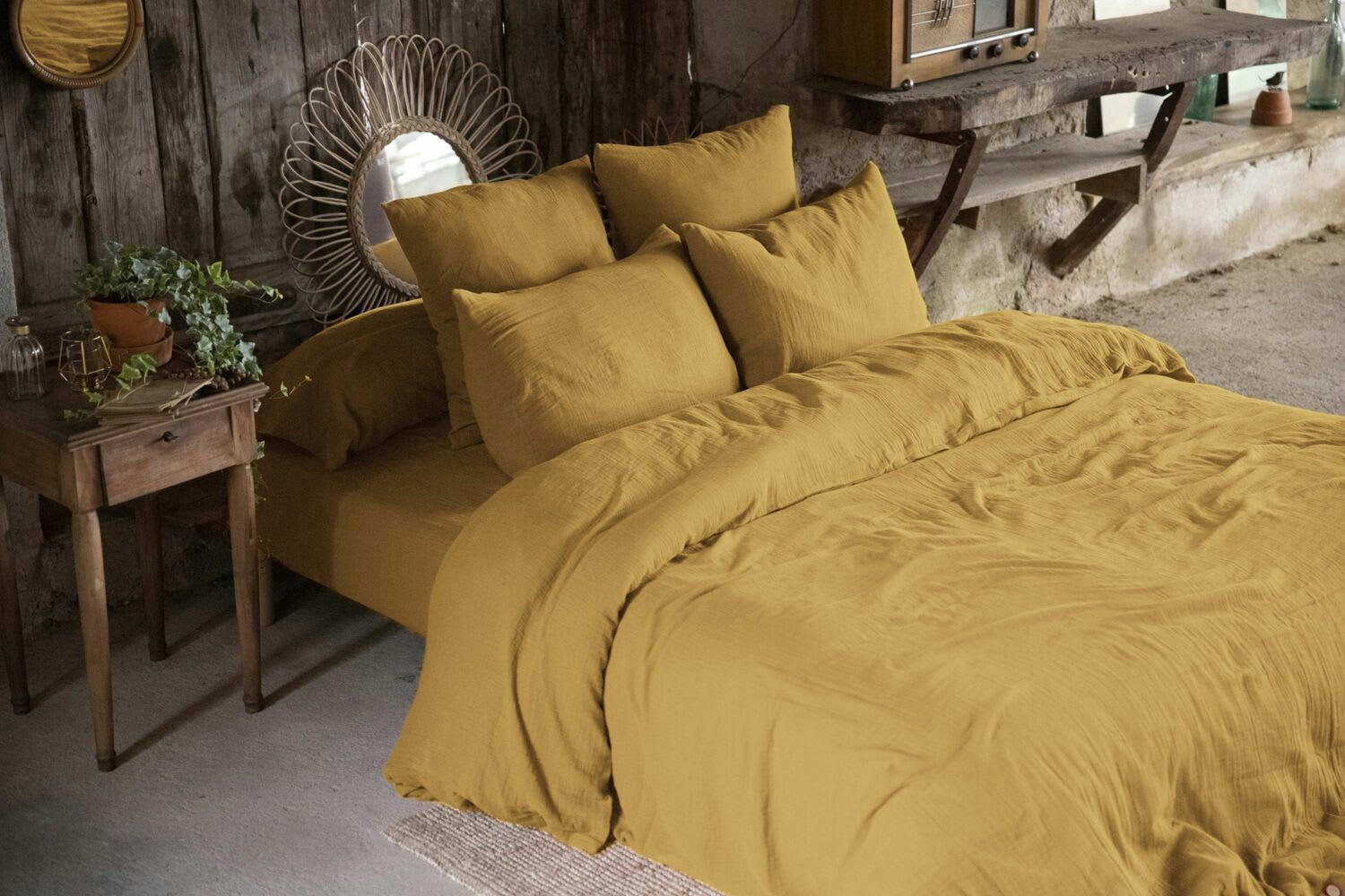 JAUNE - Housse de couette gaze de coton jaune 140x200 cm