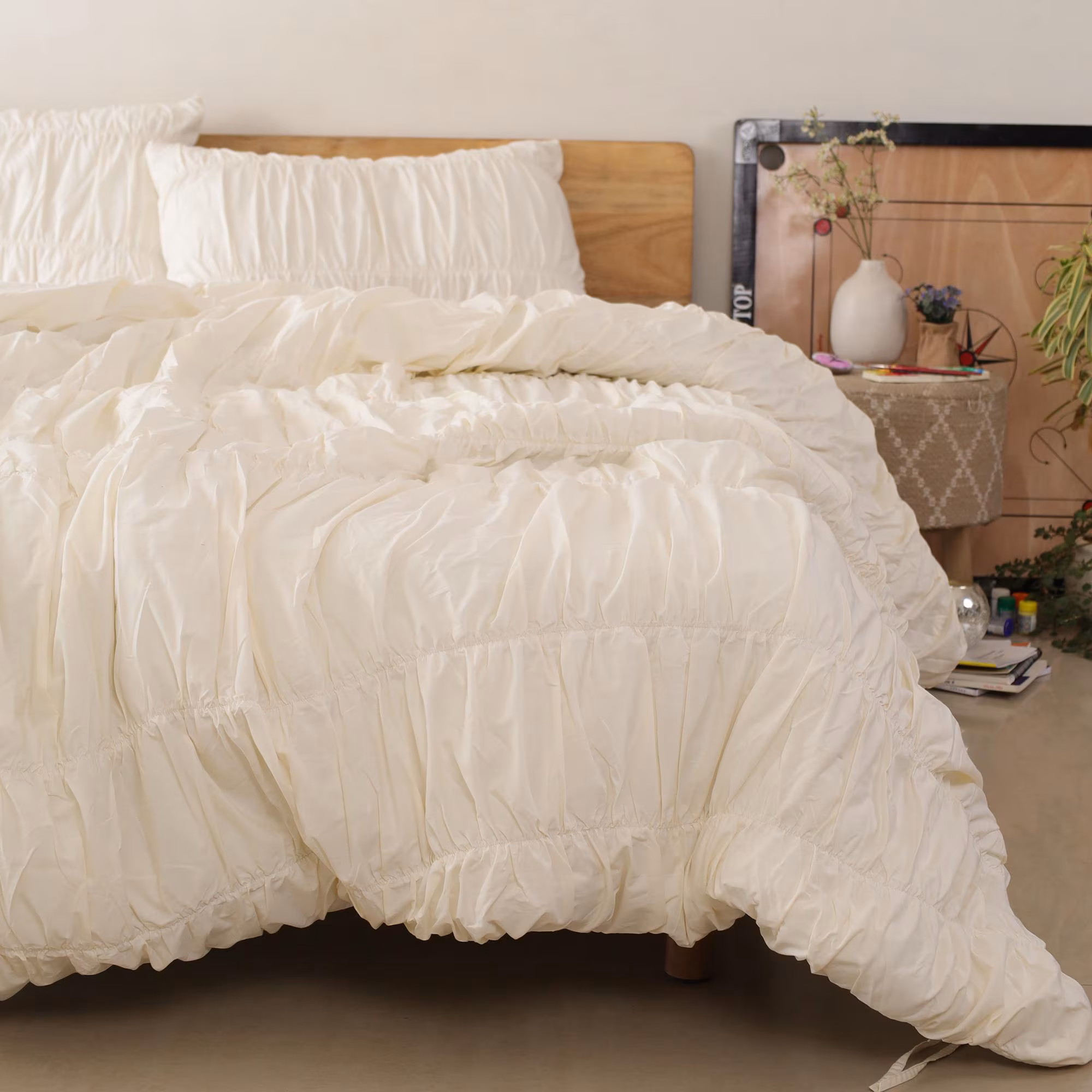 Cream Color Pure Cotton Wrinkle Duvet Cover, Comforter Cover, 100% Cotton Boho Duvet Cover, Bohemian Dorm Bedding Set, Quilt Cover, Gift