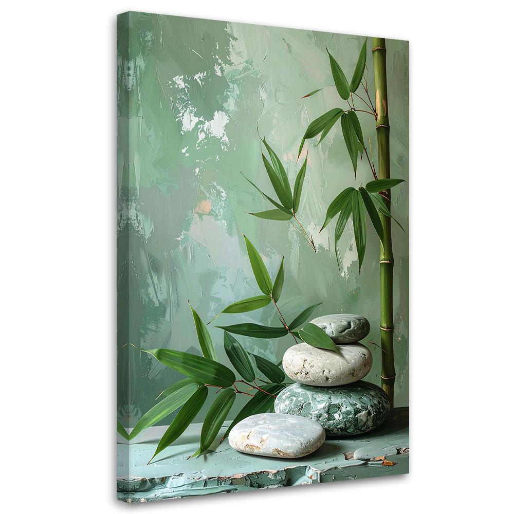 Obraz nowoczesny do salonu, Kamienie zen spa liście bambusa 20x30