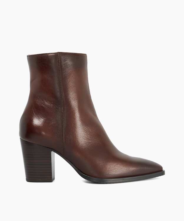 Papped Brown - Leather Heeled Ankle Boots