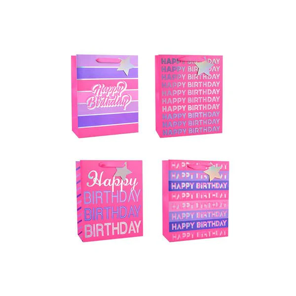 Girls Foiled Happy Birthday Gift Bag Lge assorted