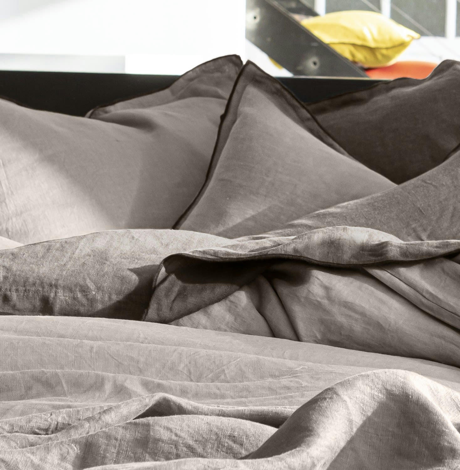 BEIGE - Housse de couette lin lave beige 155x220 cm