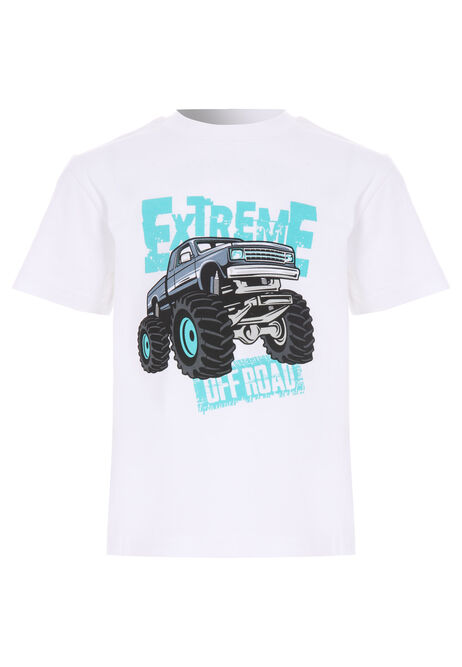Younger Boys White Cotton Monster Truck Car T-Shirt