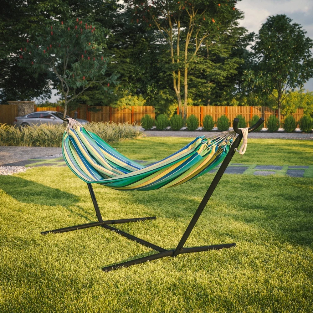 2 Person Cotton Hammock with All-Weather Heavy Duty Stand