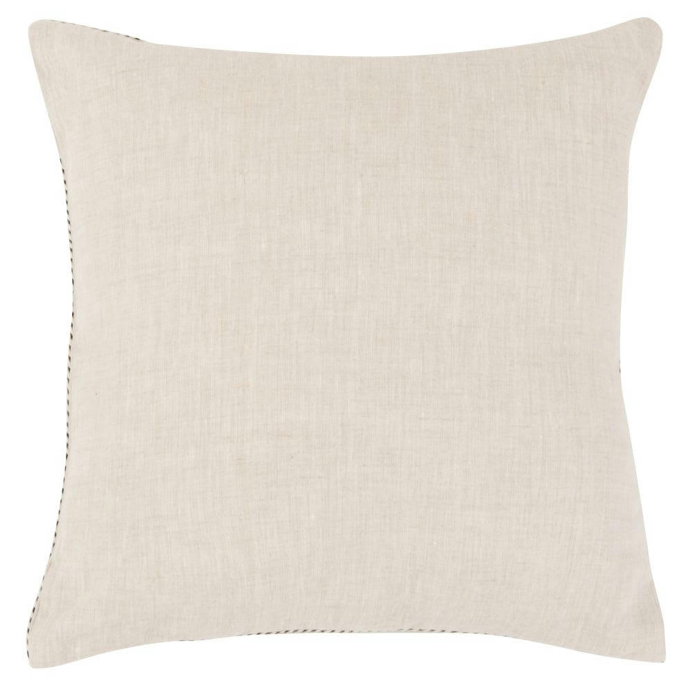 LARA - Housse de coussin en lin taupe avec galon tissé 40x40