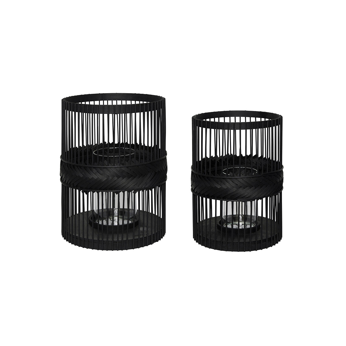 Hübsch lantaarns Hexa - bamboe/glas - ø25xh33, ø29xh37cm