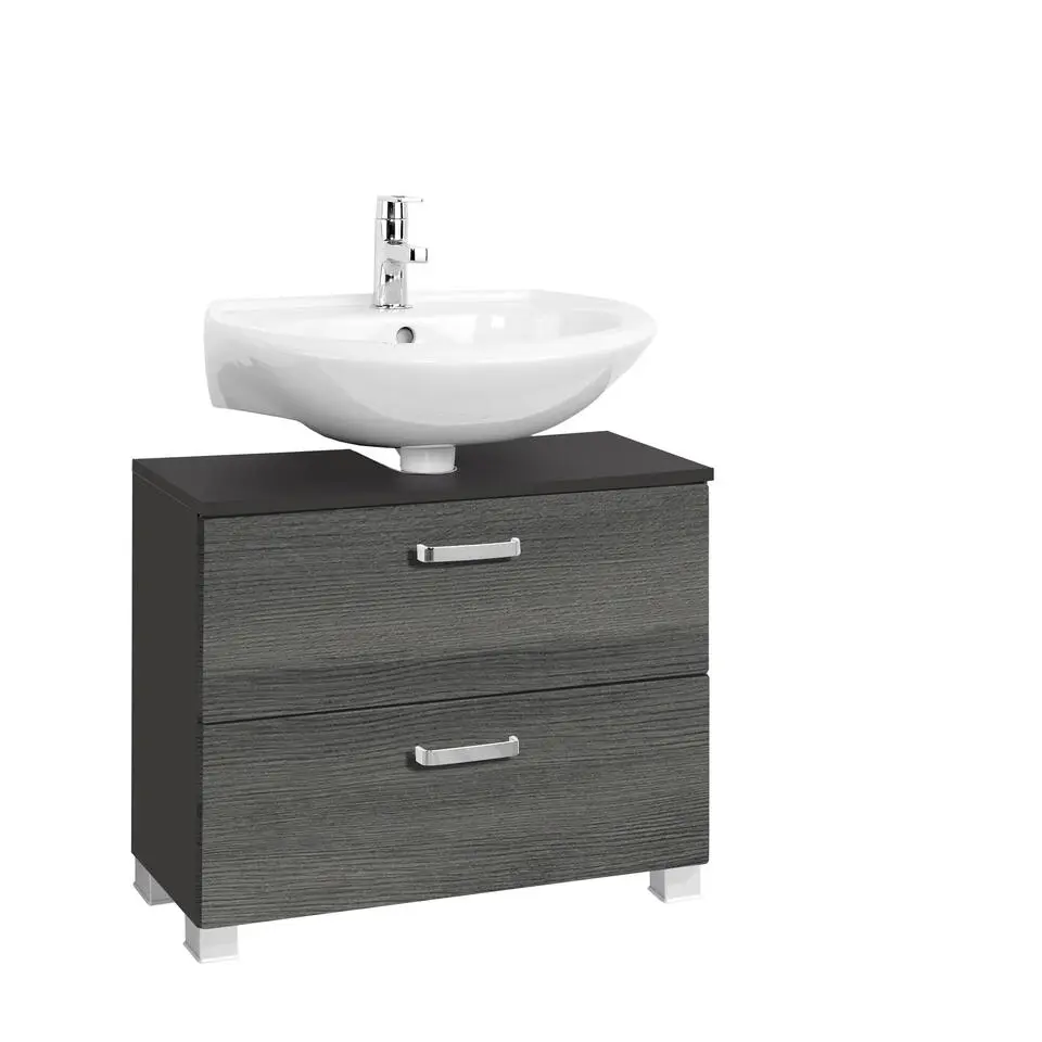 Wastafelonderkast Bobbi 70cm 1 deur en 1 lade - grafiet/grijze eik