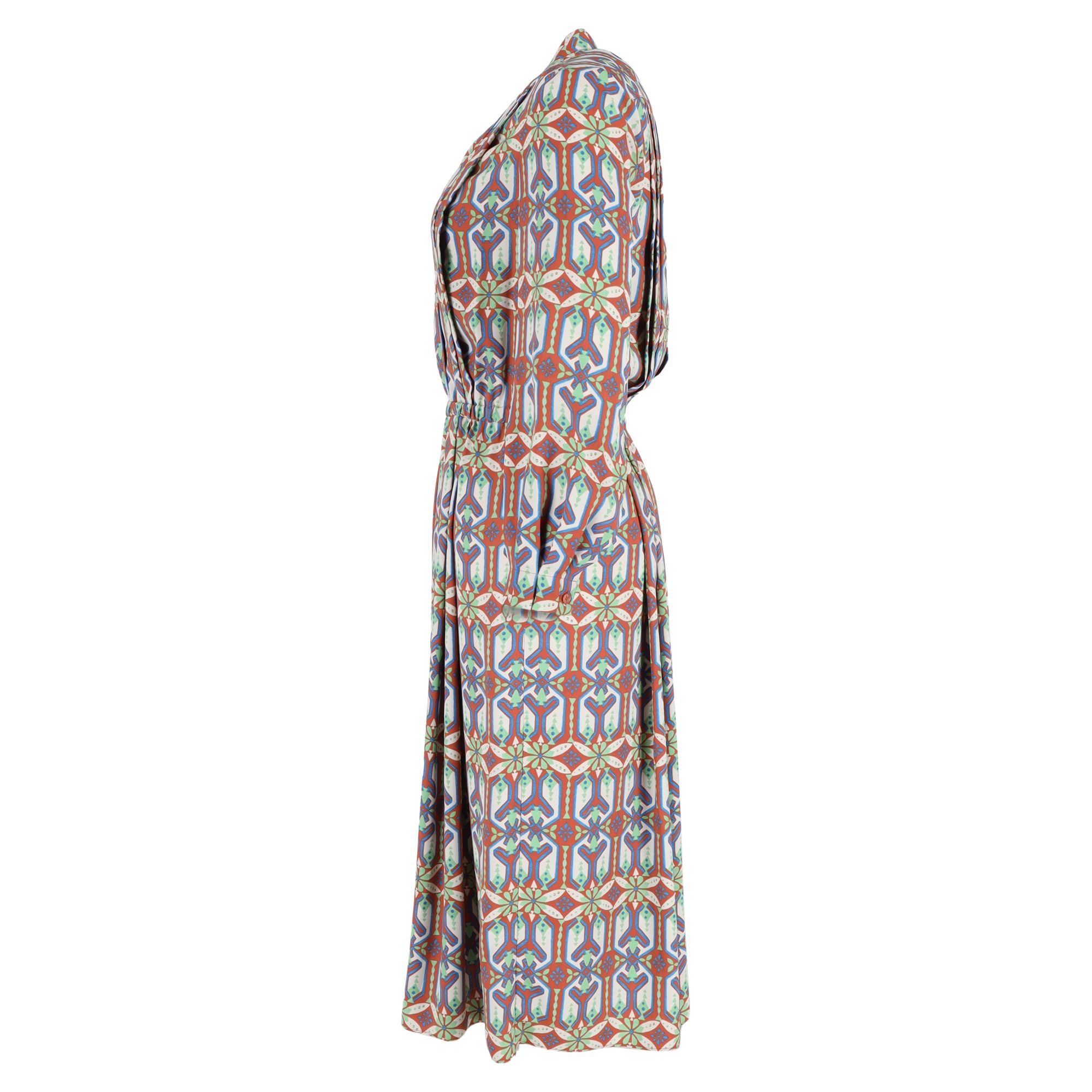 Tory Burch Preloved Geometric-Print Pleated Midi Dress In Multicolor Polyester