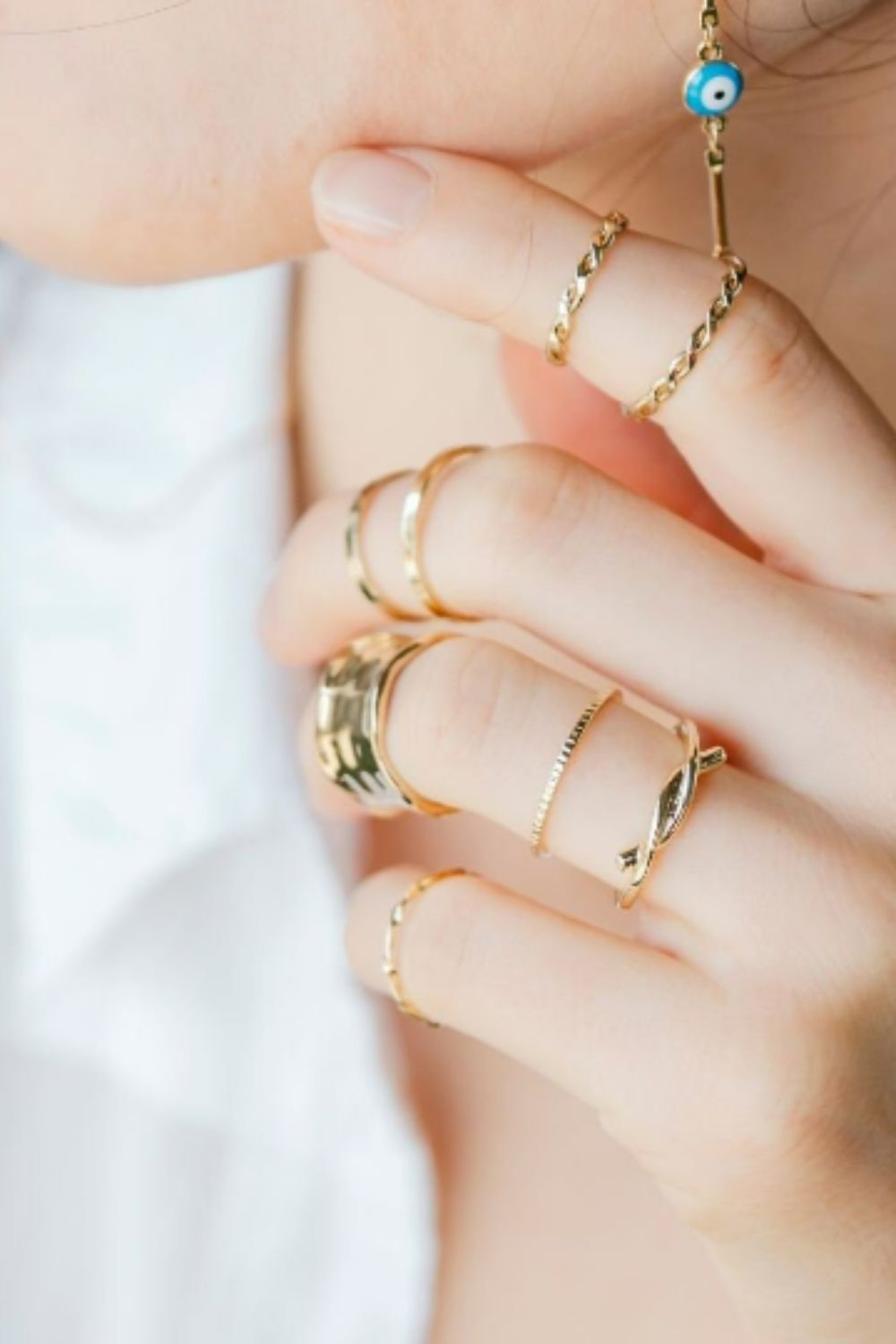 The Colourful Aura 8 Piece Stackable Multisize Thick Silver Band Boho Ring Set
