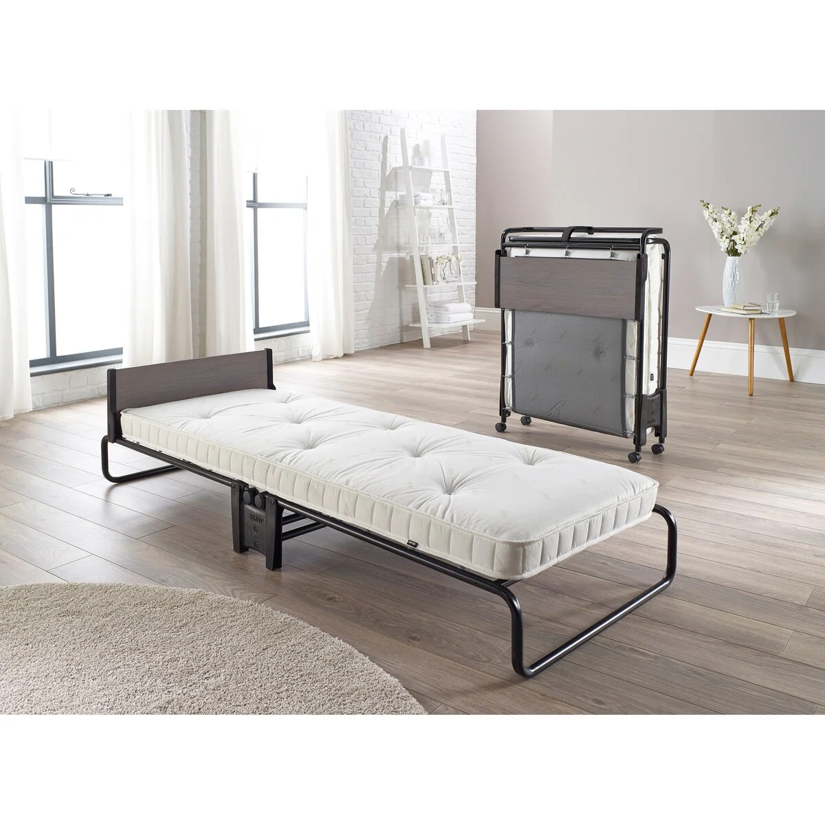 Jay-Be Inspire Folding Cot Bed with Micro e-Pocket Spring Mattress and Headboard, Twin,