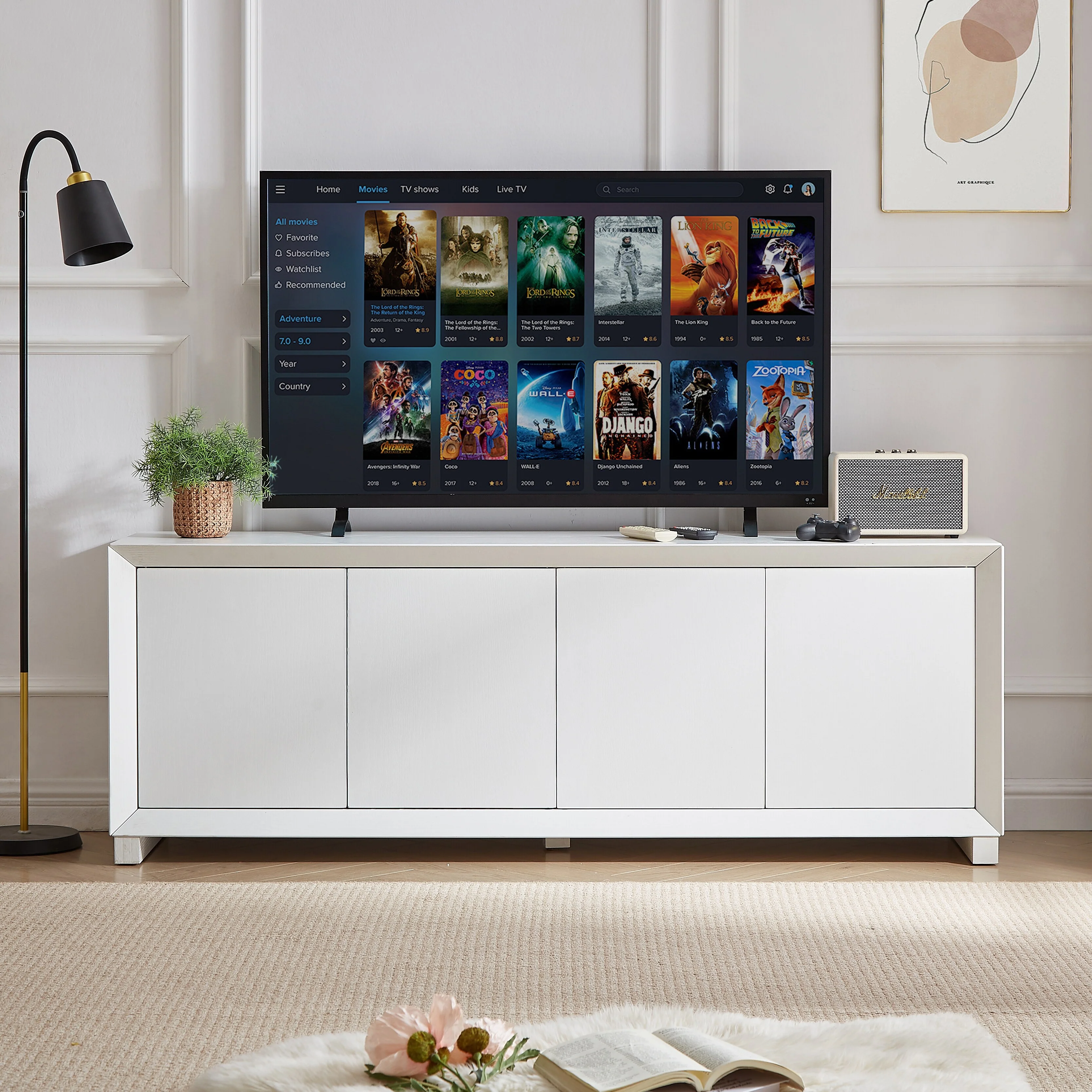 White 64 Modern TV Stand with Adjustable Shelf for TVs Up to 60