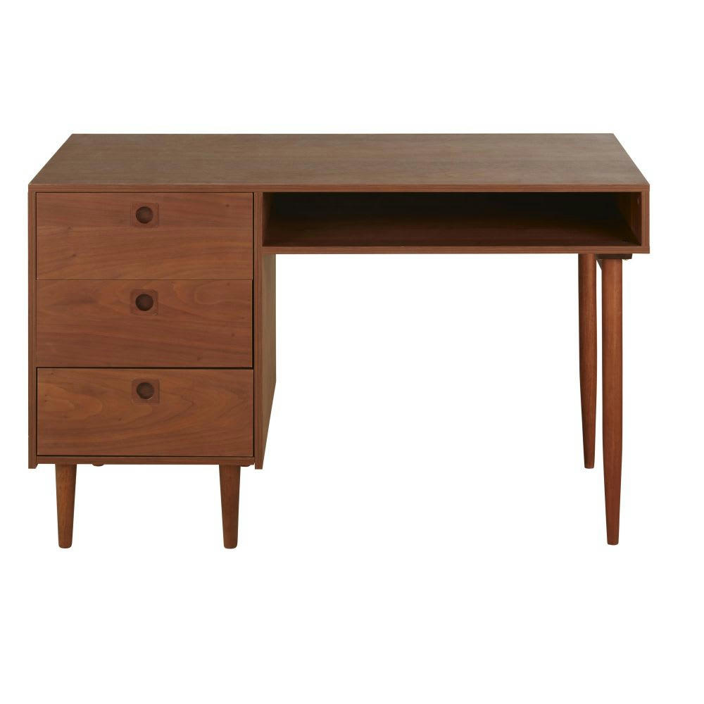 Griffith - Bureau 3 tiroirs 1 niche marron foncé