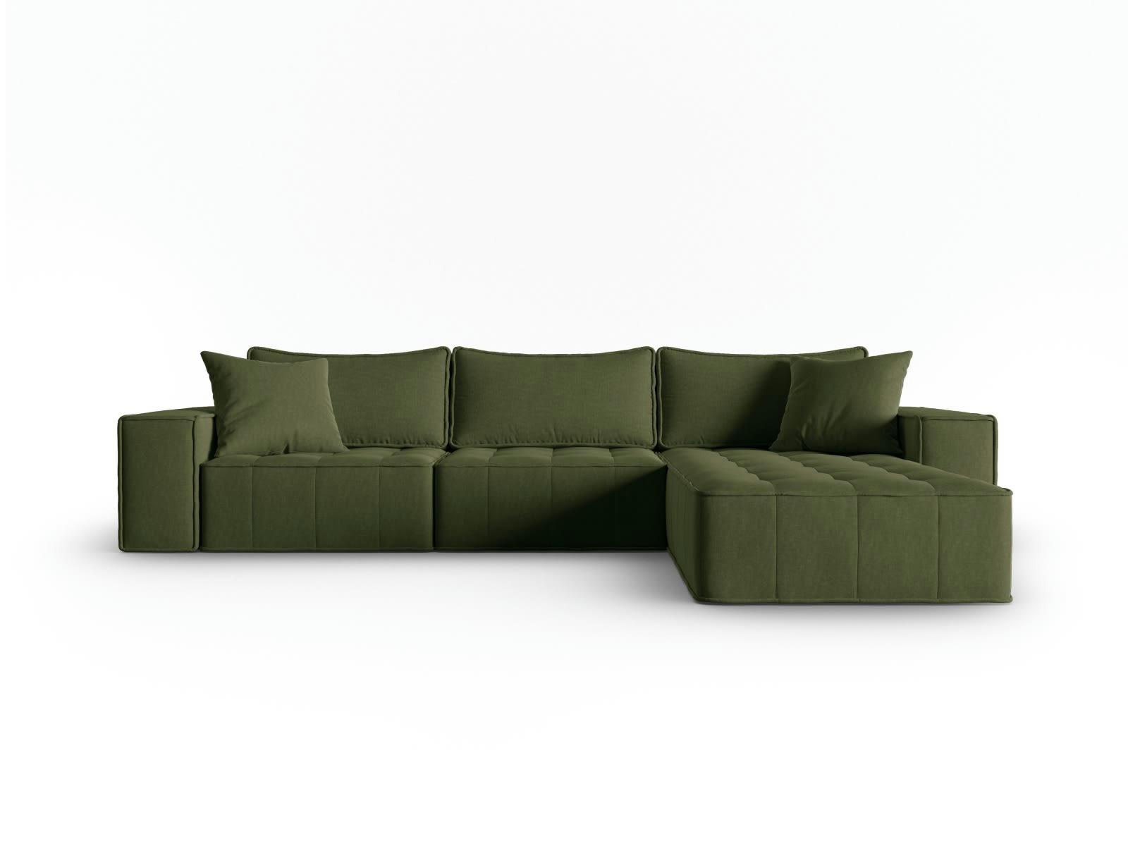 MIKE - Canapé d'angle droit modulable 5 places en tissu structurel vert