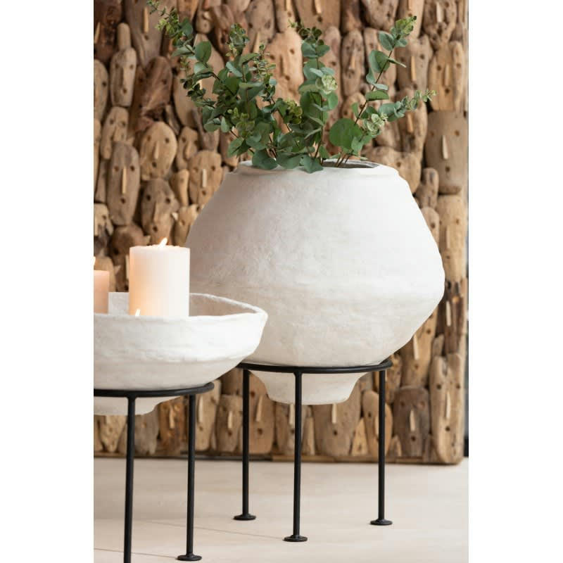 CHAD - Pot sur pied en papier mâché blanc H45cm