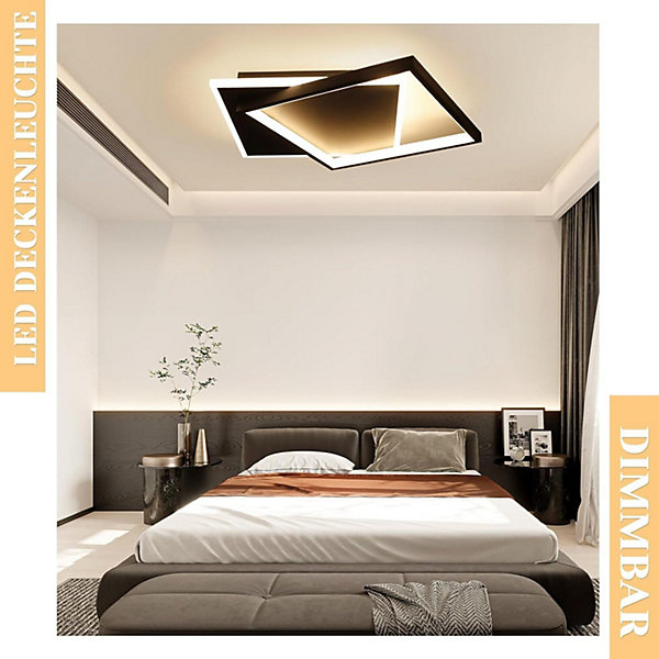 NETTLIFE Plafonnier LED Chambre Noir Lampe Dimmable 42 W Moderne Télécommande Carré Acrylique Plafonnier pour Salon Salle à Manger