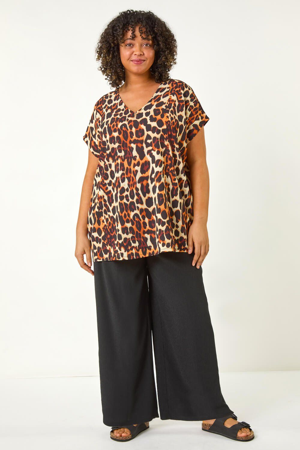 Roman Curve Animal Print Woven Top