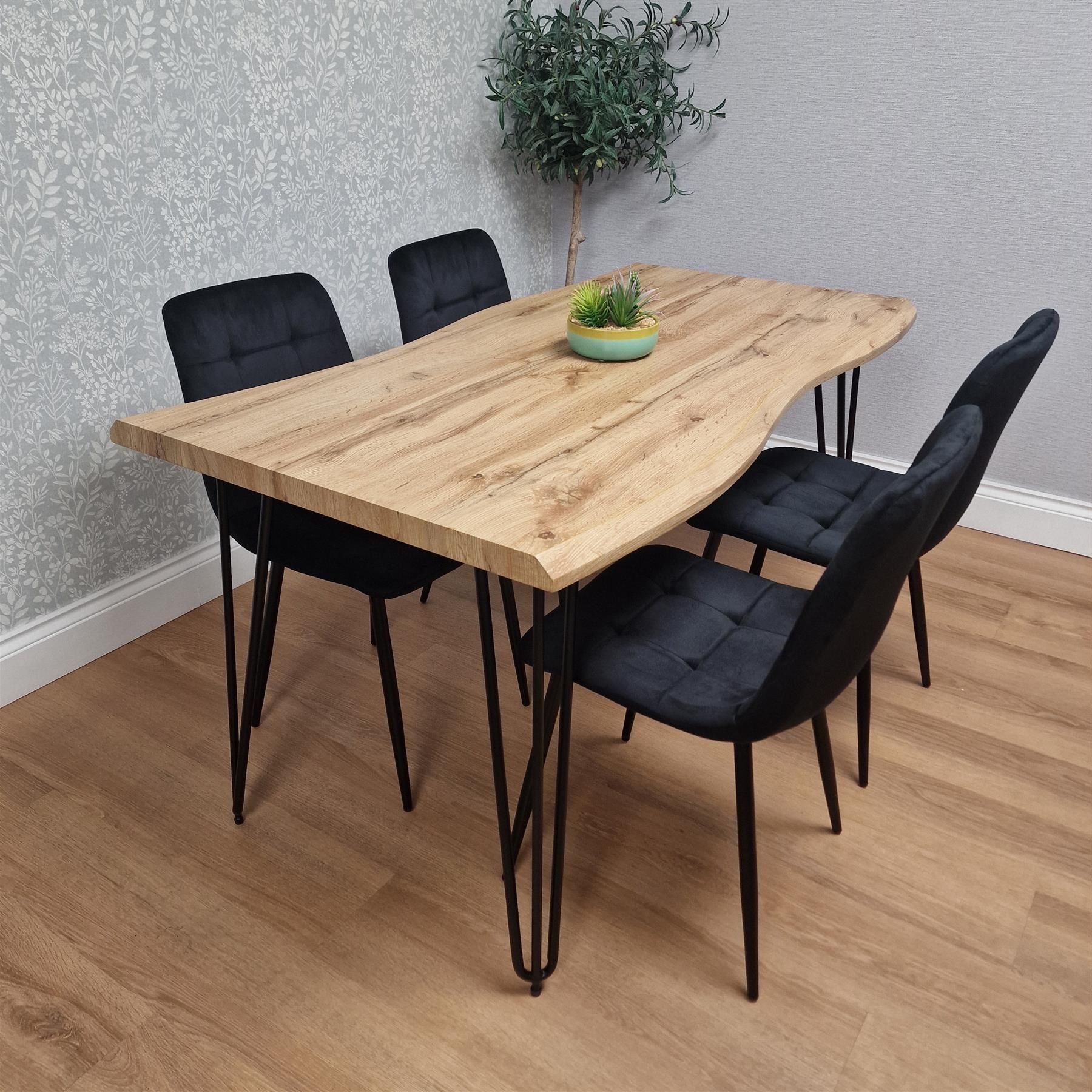 KOSY KOALA Brown Wooden Dining Table with 4 Black Chairs - Dining Kitchen Room Furniture